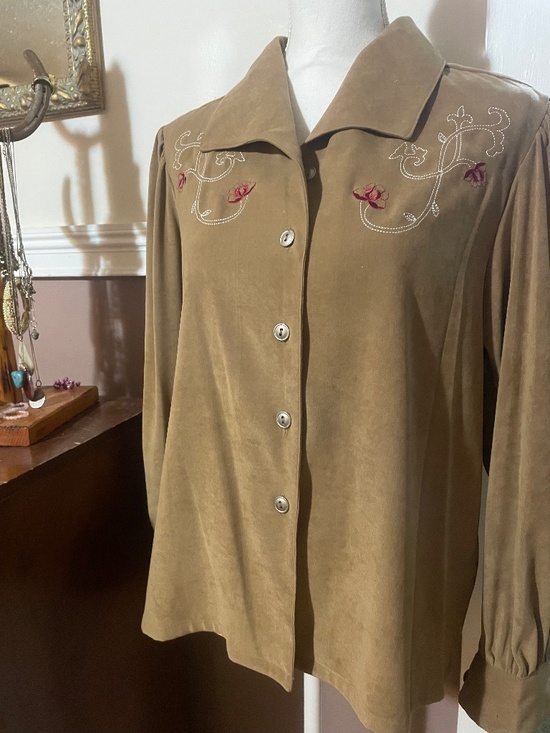 Scully Tops - • Vintage Scully Brown Faux Suede Embroidered Western Jacket Shirt Small